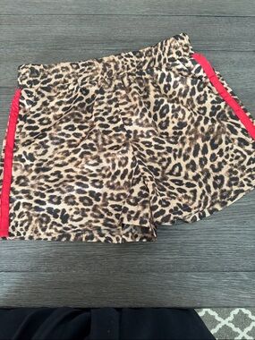 Leopard Print Athletic Shorts with Red Side Trim
